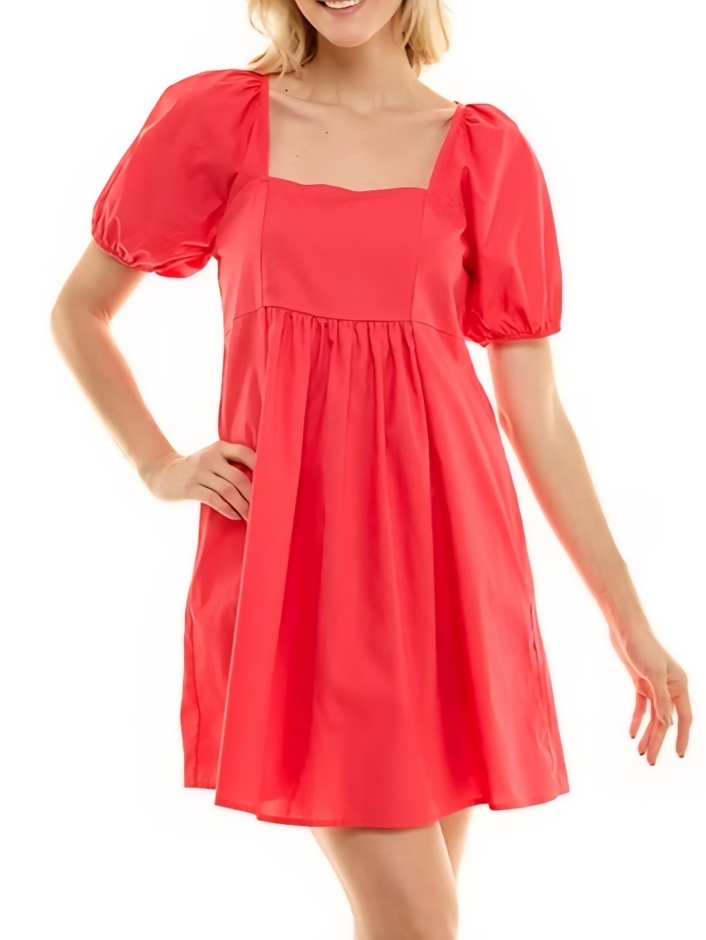 Draper James Puff Sleeve Babydoll Mini Dress Hibiscus Red Large